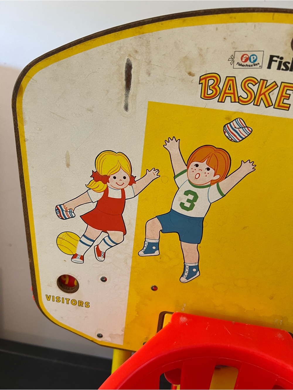 Vintage Fisher-Price Red, Blue & Yellow Kids Table Top Basketball Hoop Toy - Picture 4 of 10